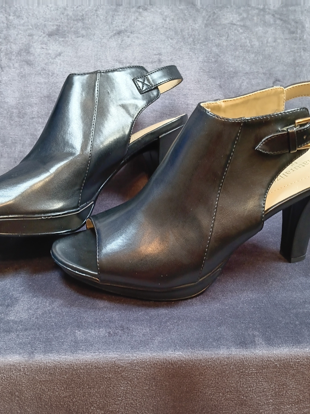 Naturalizer Black Peep-Toe Slingback Block Heels